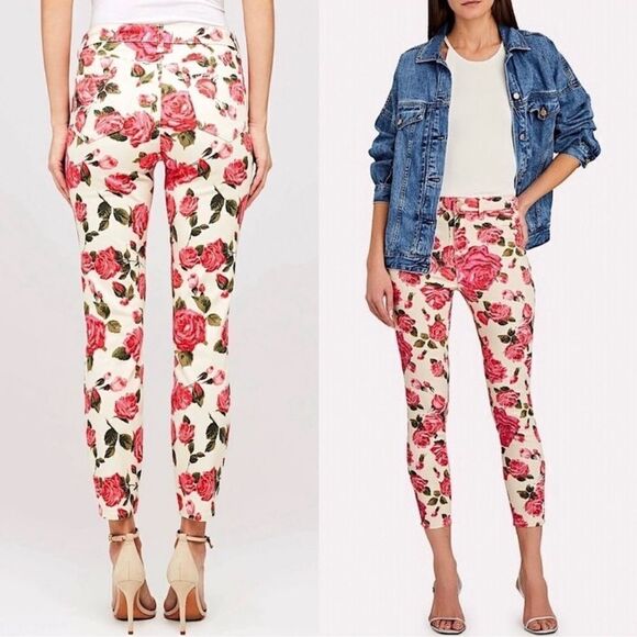 L'AGENCE High Rise Floral PrintNWT Size 26 Stretch Denim Ankle Cropped Skinny - Picture 1 of 5